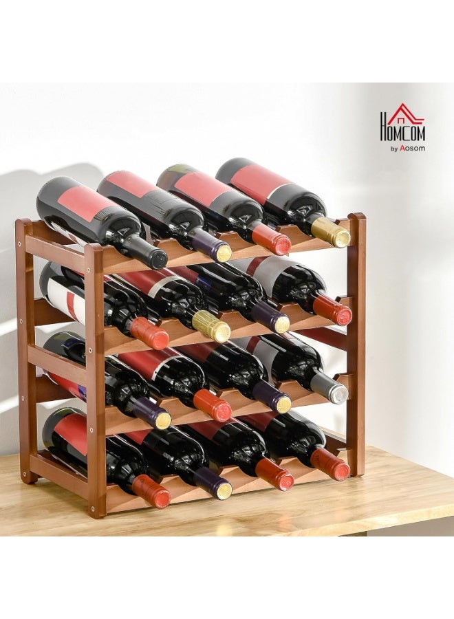 HOMCOM Free Standing Bamboo Wine Rack with 16 Bottles Holder, 4-Tier Water Bottle Organizer, Display Shelf for Countertop, Home Bar, Brown - Image 2